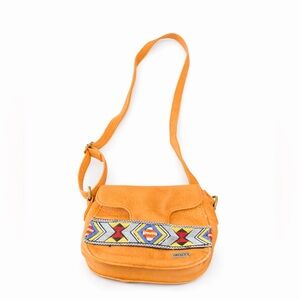 Roxy Boho Geometric Beaded Crossbody Bag Brown Orange Festival Purse